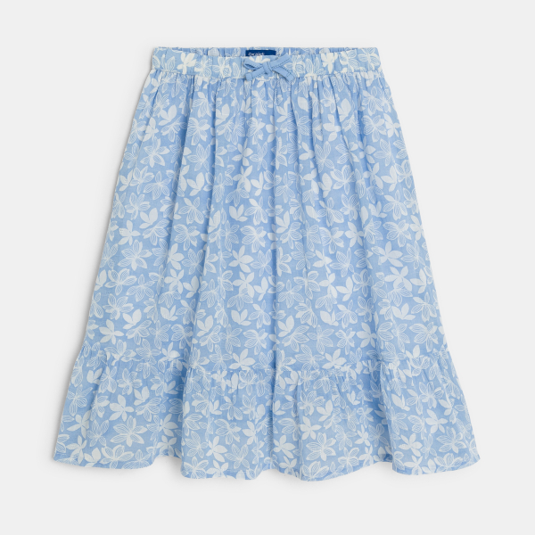 تنورة زرقاء اللون مطبوعة وبها كشكشة للفتيات